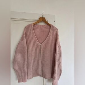 Soft Pink Zip-Front Knit Sweater Cardigan